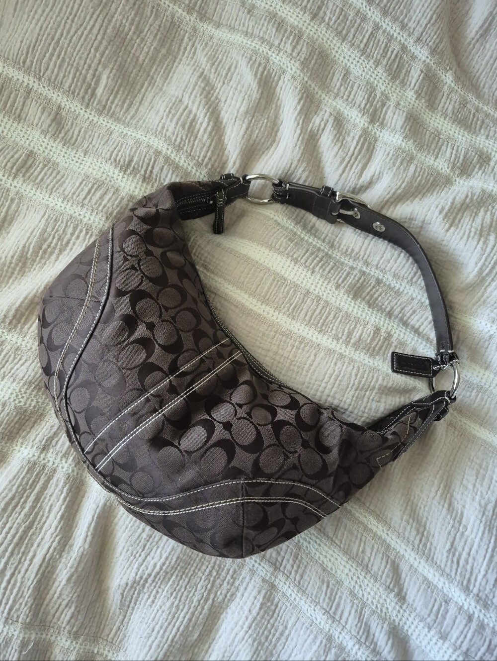 Coach Chocolate Brown Signature Shoulder Bag Y2K With Original Dust Bag #10075